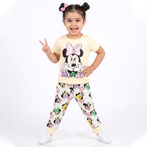 Minnie Think Girls Half Sleeves Pajama Set - Yellow