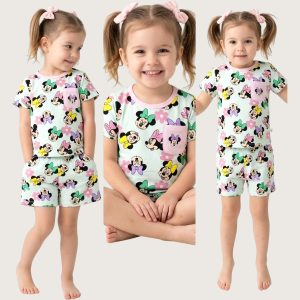 Minnie Bow Floral Girls Shorts Set - Green