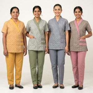 Dot Love Uniforms Maid Kreb Qasir يونيفورم كريب - Pink Green Grey Yellow
