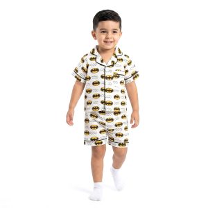 Batman Logo Boys Front Open Shorts Set - White