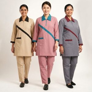 Side Pocket Strip Uniforms Maid Kreb Punjabi يونيفورم كريب - Beige, Pink , Grey