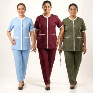 Front Strip Uniforms Maid Kreb Qasir يونيفورم كريب - Green, Maroon, Blue