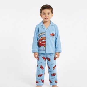 Mc Queen Car Boys Cotton Front Open Pajama Set - Blue
