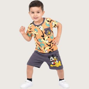 Mickey Pluto Boys Shorts Set - Brown Grey