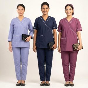 Slim Pocket Uniforms Maid Kreb Qasir يونيفورم كريب - Blue Navy Pink