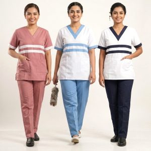 Double Strips Uniforms Maid Kreb Qasir يونيفورم كريب - Pink, Sky Blue, Blue