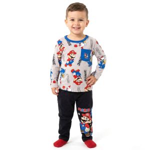 Sonic Mario Boys Full Sleeves Pajama Set KHAFIF - Grey Black