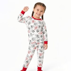 Mickey Sketch Girls Full Sleeves Pajama Set Khafif - White