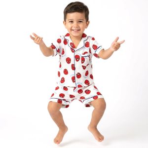 Spiderman Face Boys Front Open Shorts Set - White