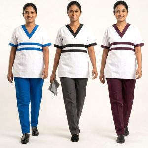 Double Strip Uniforms Maid Qasir يونيفورم كريب  - Navy, Purple, Grey