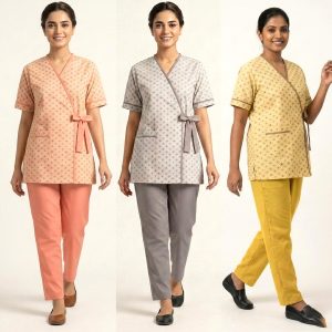 Side Bow Uniforms Maid Kreb Qasir يونيفورم كريب - Yellow Orange Grey