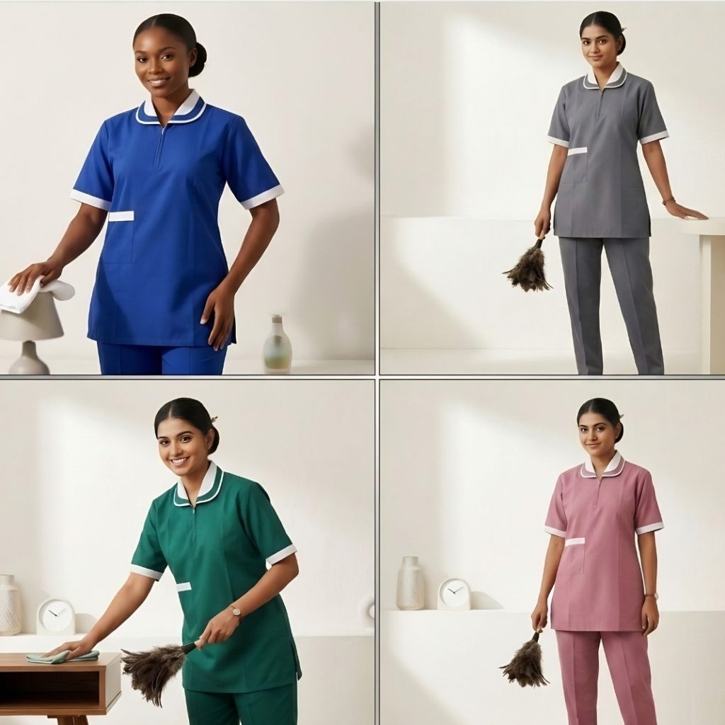 Simple Uniforms Maid Kreb Punjabi يونيفورم كريب - Green, Pink, Grey, Blue