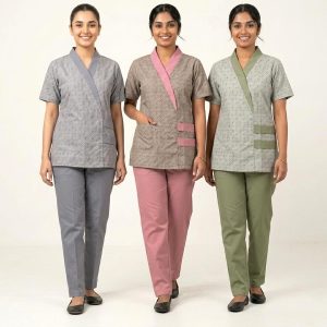 Dot Love Uniforms Maid Kreb Qasir يونيفورم كريب - Pink Green Grey