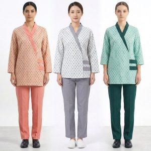 Side Double Strip Uniforms Maid Kreb Punjabi يونيفورم كريب - Green, Peach, Grey