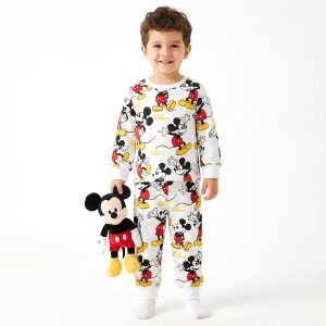 Good Mickey Boys Full Sleeves Khafif Pajama Set MCHAKKY - White