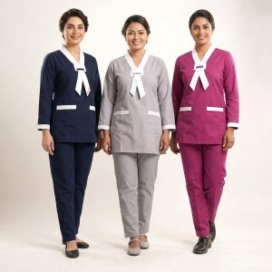 Bow Collar Uniforms Maid Kreb Qasir يونيفورم كريب - Pink Navy Grey