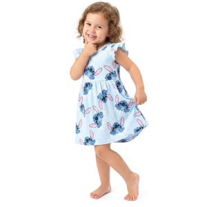 All Stitch Girls Dress - Sky Blue
