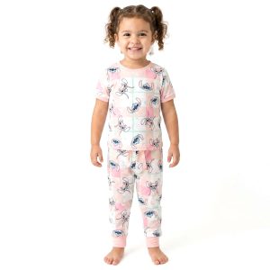 Stitch Checks Girls Half Sleeves Pajama Set - Pink
