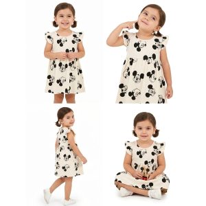 Mickey Face Girls Dress - White