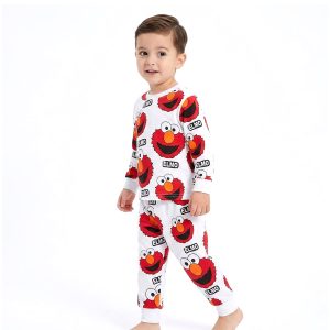 Elmo Boys Full Sleeves Khafif Pajama Set MCHAKKY - White