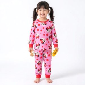 Minnie Dots Girls Cotton Full Sleeves Pajama Set MCHAKKY - Pink