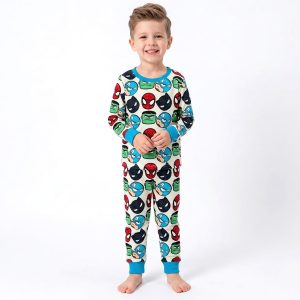 Cute Hero Boys Cotton Full Sleeves Pajama Set MCHAKKY - White