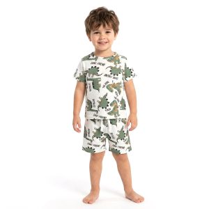 Dino Friend Boys Shorts Set - White