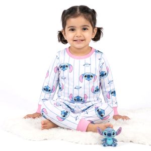 Stitch Love Girls Cotton Full Sleeves Pajama Set MCHAKKY - White