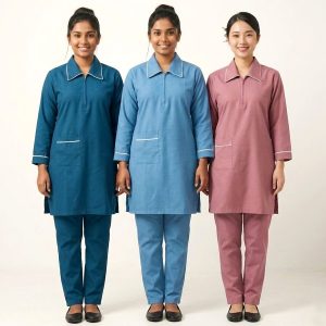 Zipper Collar Uniforms Maid Kreb Punjabi يونيفورم كريب - Navy, Pink, Blue