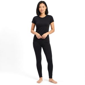 Plain Ladies Leggings Pajama Set - Black