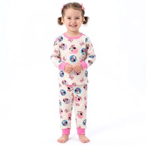 Minnie Smile Girls Cotton Full Sleeves Pajama Set MCHAKKY - White