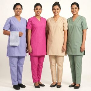 V-Neck Uniforms Maid Kreb Qasir يونيفورم كريب - Blue Pink Beige Green