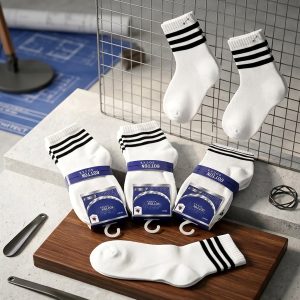 Strips Kids Socks 3 Pcs Set Ankle Cut - White
