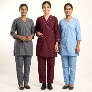 Strip Pocket Uniforms Maid Kreb Punjabi يونيفورم كريب - Maroon, Grey, Blue