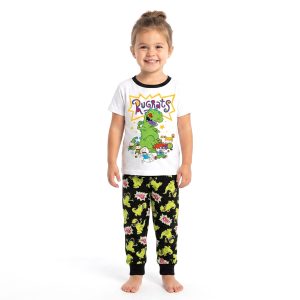 Rugrats Girls Cotton Half Sleeves Pajama Set MCHAKKY - White Black