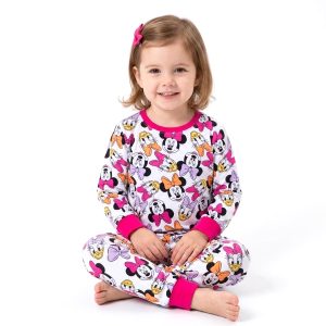 Minnie Daisy Girls Cotton Full Sleeves Pajama Set MCHAKKY - White