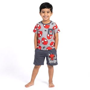 Spiderman Face Boys Shorts Set - Grey