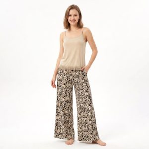 Tiger Print Sleeveless Ladies Pajama Set - Brown