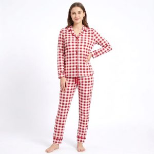 Checks Ladies Pajama Set - Red