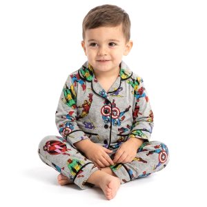 Heroes Boys Front Open Pajama Set - Grey