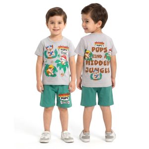 Jungle Pups Boys Shorts Set - Grey Green