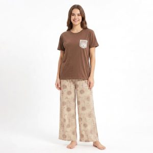 All Floral Ladies Pajama Set - Brown