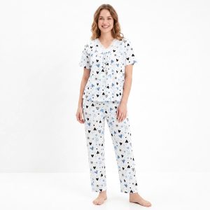 Love Heart Lace Ladies Pajama Set - White