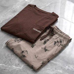 Butterfly Ladies Pajama Set - Brown