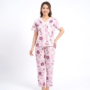 Floral Lace Ladies Pajama Set - Purple