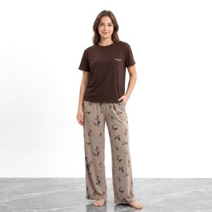 Butterfly Ladies Pajama Set - Brown