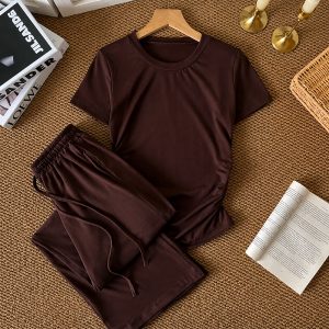 Plain Ladies Pajama Set - Brown
