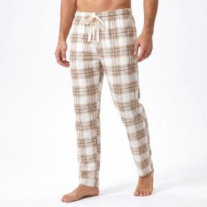 Checks Men's Cotton Pant - White Brown
