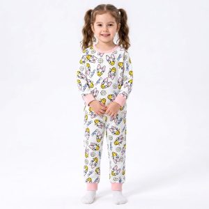 Daisy Floral Girls Full Sleeves Pajama Set MCHAKKY - White