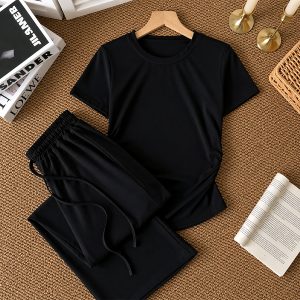 Plain Ladies Pajama Set -  Black